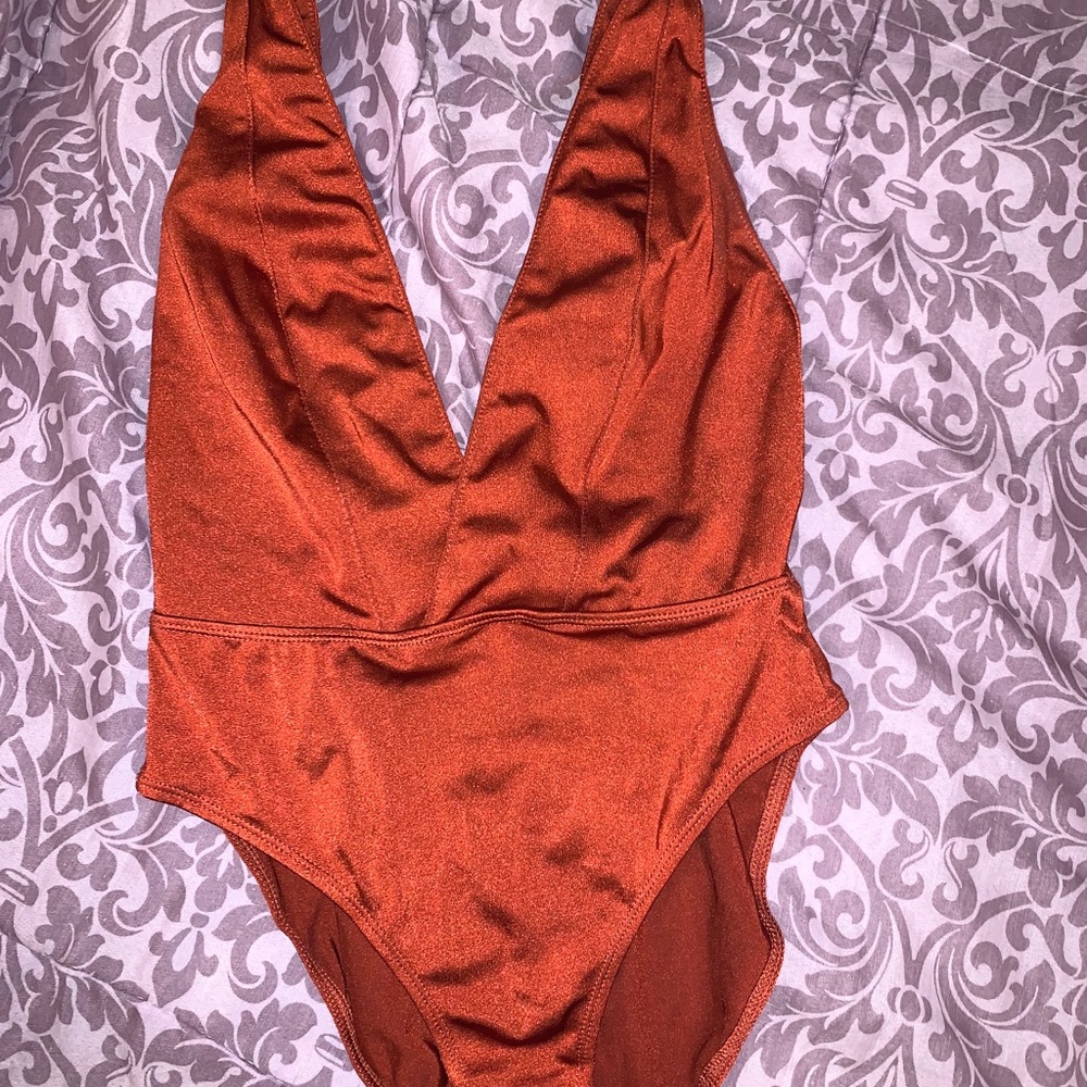 Burnt orange plunge bodysuit